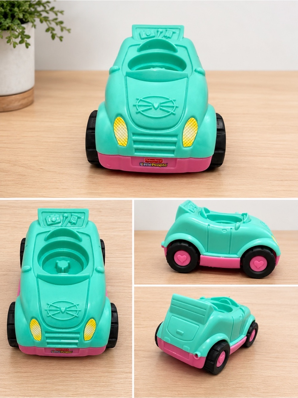 VTG Y2K Fisher-Price Teal & Pink Little People Toy Car Makes Sounds